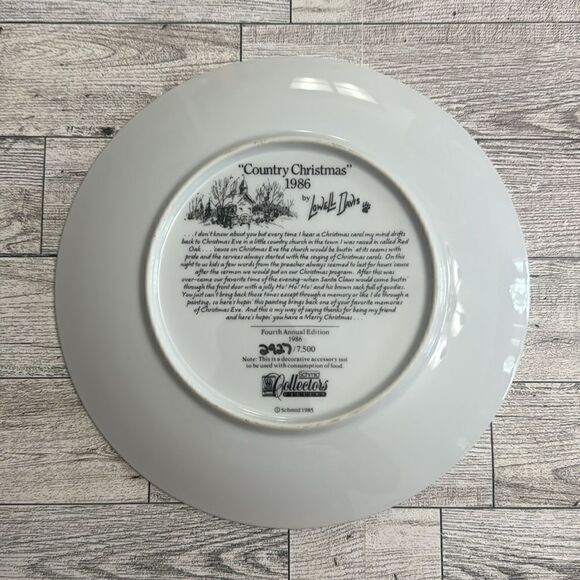 Vintage 1986 Country Christmas Collector Plate #2927/7500 By Lowell Davis - Picture 4 of 6